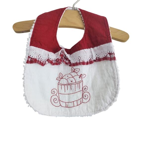 Apple Bib Red and White Embroidered - Picture 1 of 3